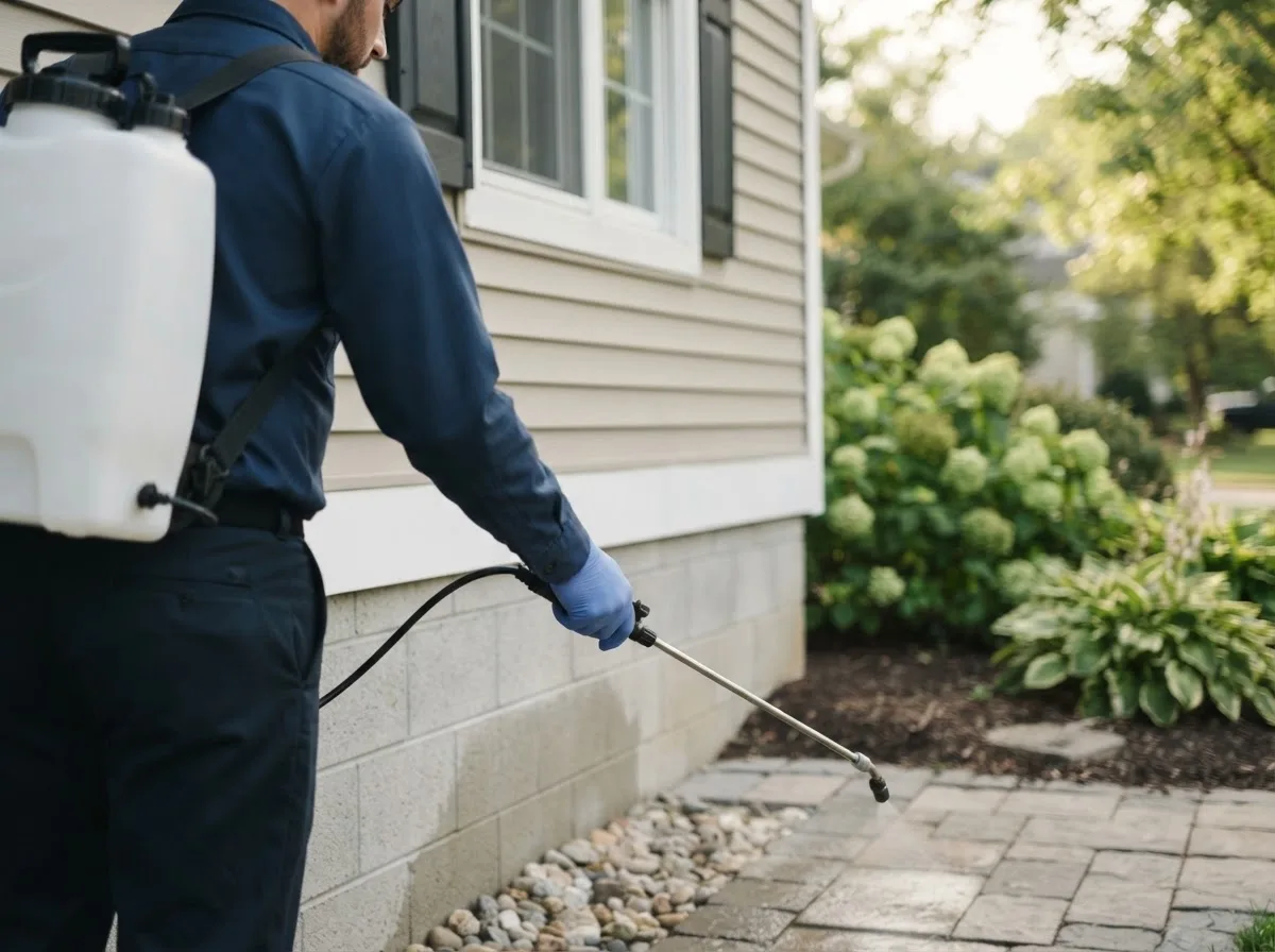 Pest control technician inspecting a home in Yukon, MO